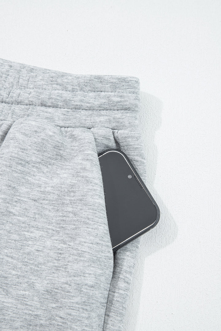 Light Grey Zip Collar Long Sleeve Top Drawstring Pants Set