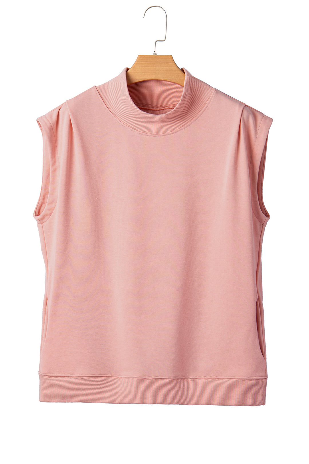 Pink Solid Color High Neck Cap Sleeve Loose Top
