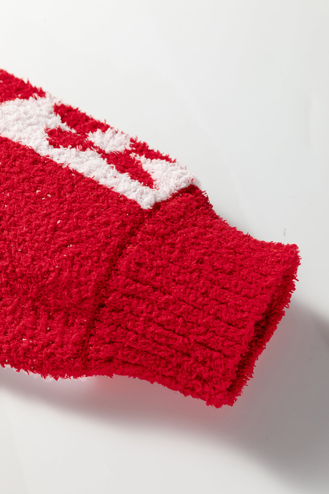 Fiery Red V Neck Flower Heart Detail Checkered Knit Loose Sweater