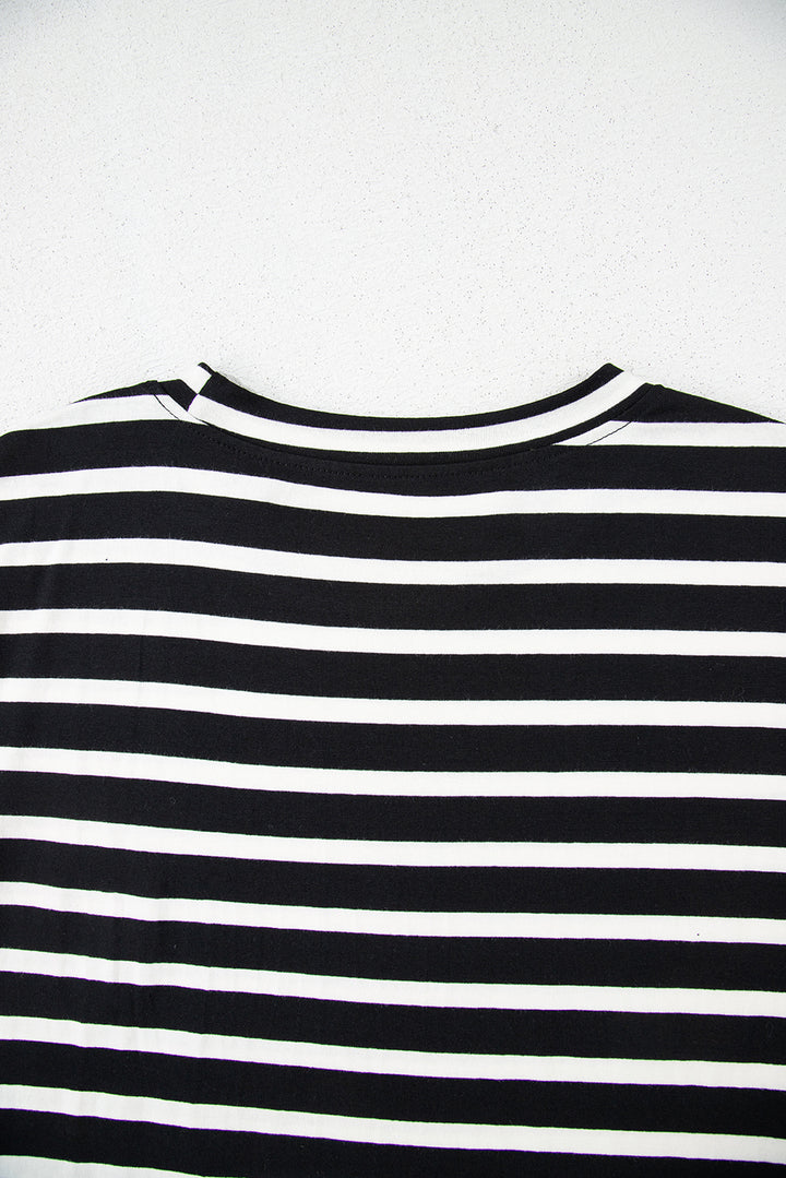 Black White Striped Short Sleeve Top and Shorts Set