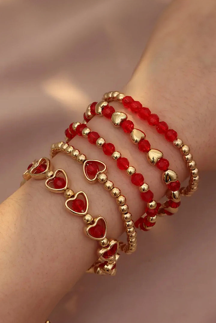 Ensemble de bracelets élastiques en perles plaquées en forme de cœur