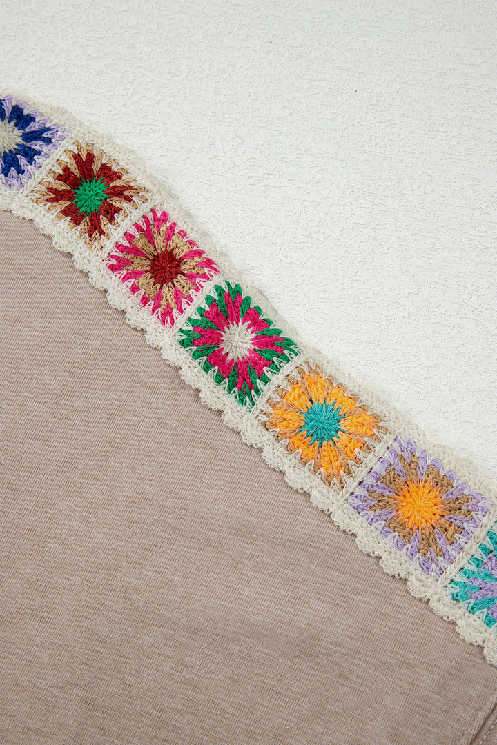Parchment Granny Square Crochet Detail Loose T Shirt