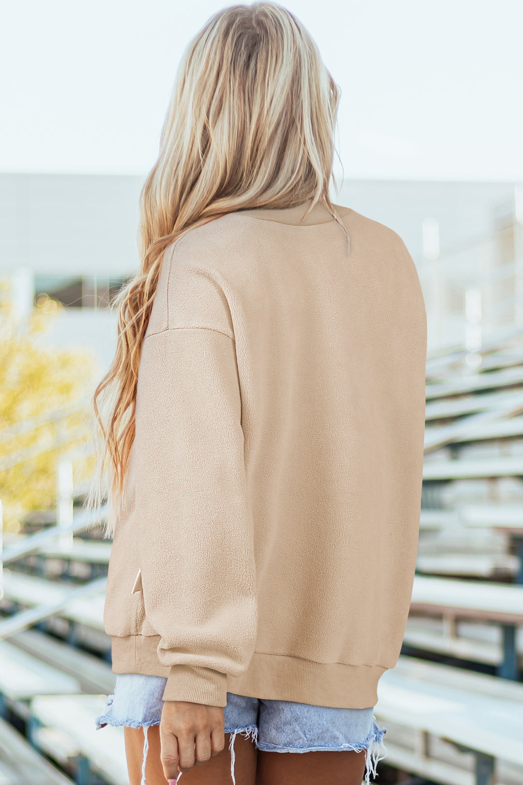 Oversize Drop Shoulder Reversible Mock Neck Sweatshirt