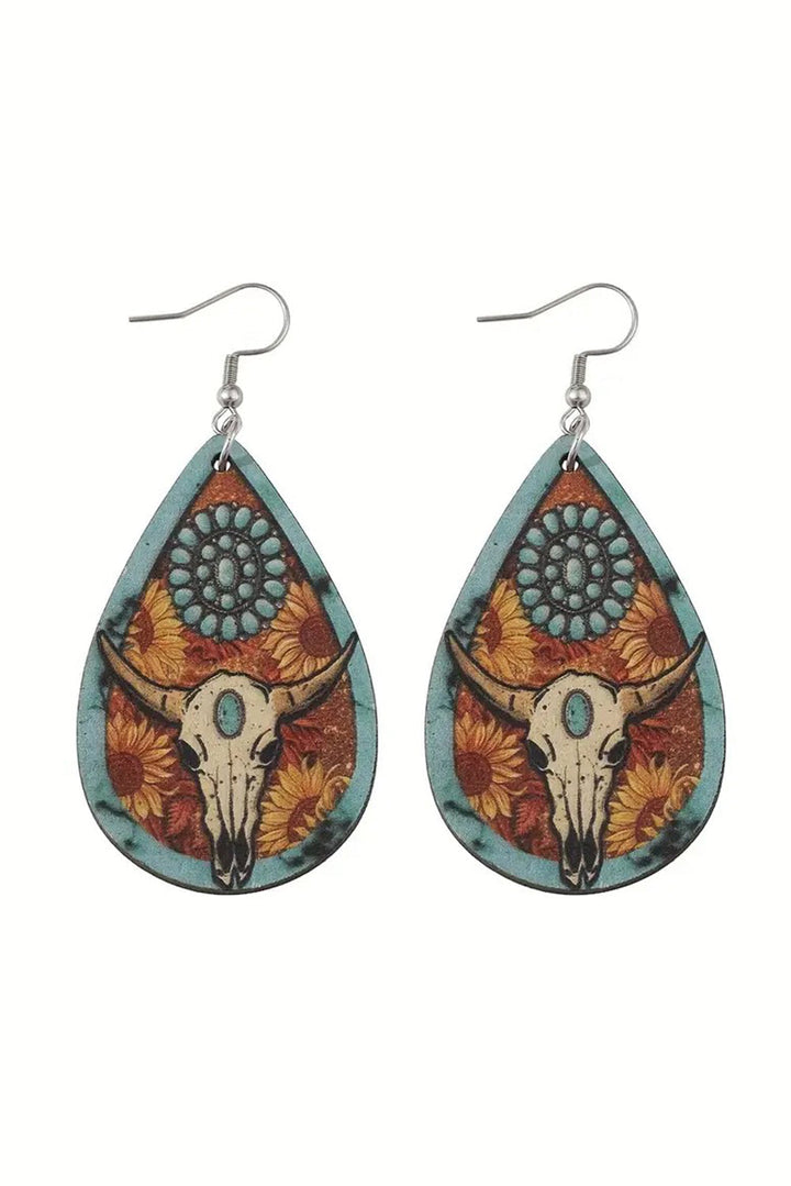 Boucles d'oreilles pendantes en bois à imprimé tête de bœuf Western
