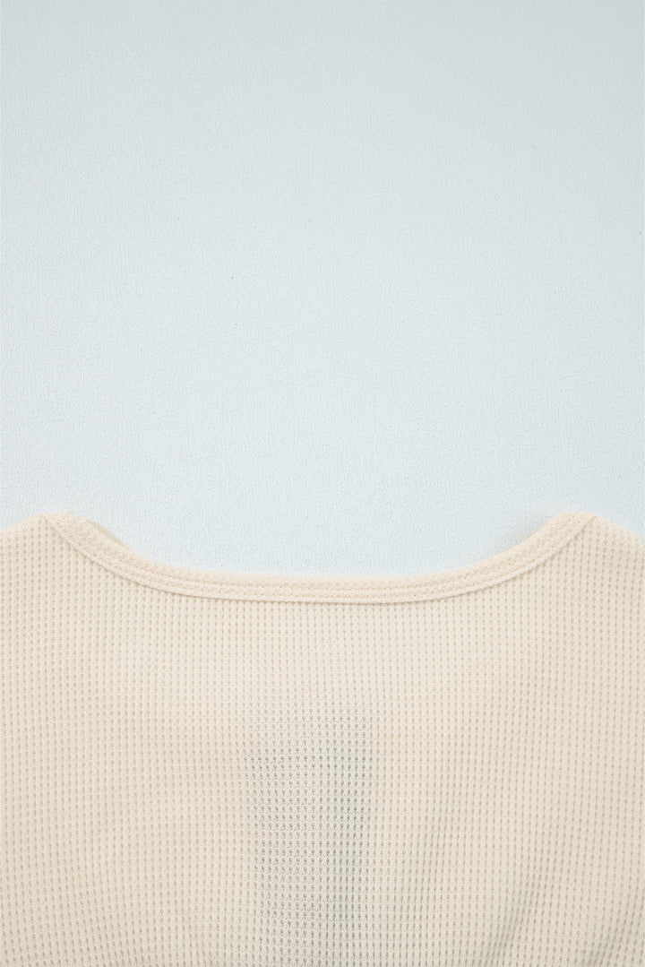Waffle Stripe Plaid Patchwork Henley Knit Top