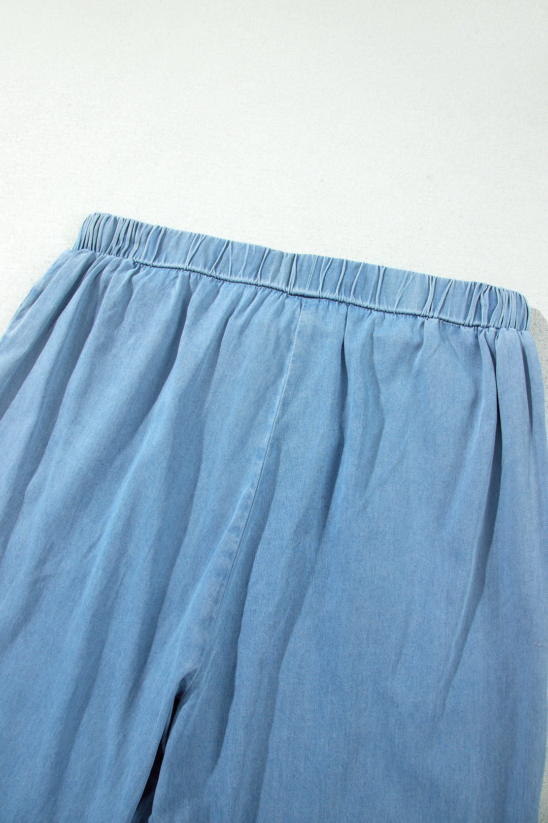 Casual Beau Blue Ruffled Hem Wide Leg Chambray Pants