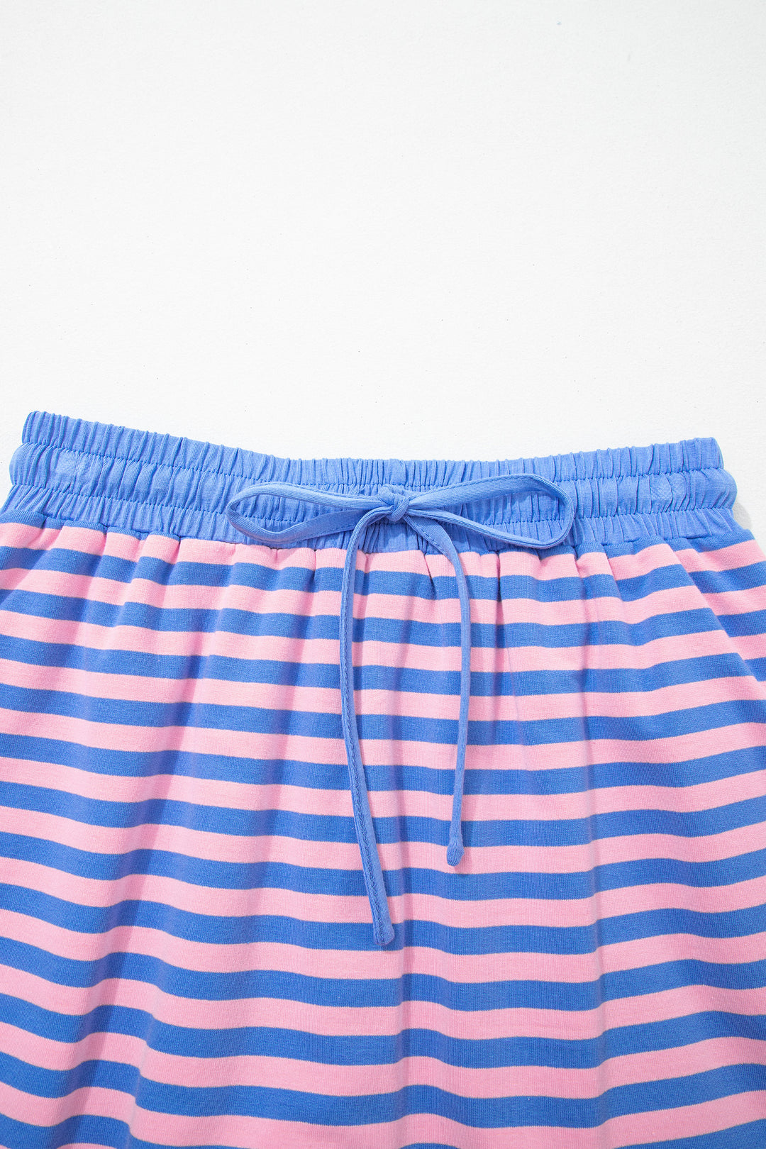 Blue Stripe Relaxed Short Sleeve Top Elastic Waist Skort 2pcs Set