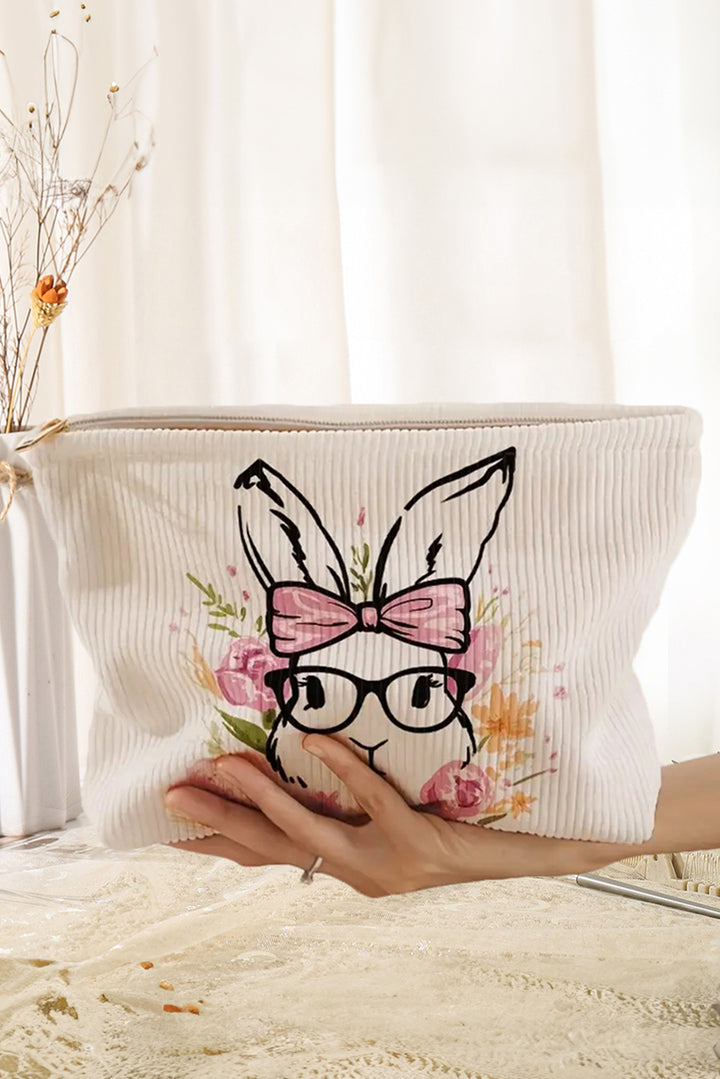 Easter Bunny Print Corduroy Makeup Storage Bag