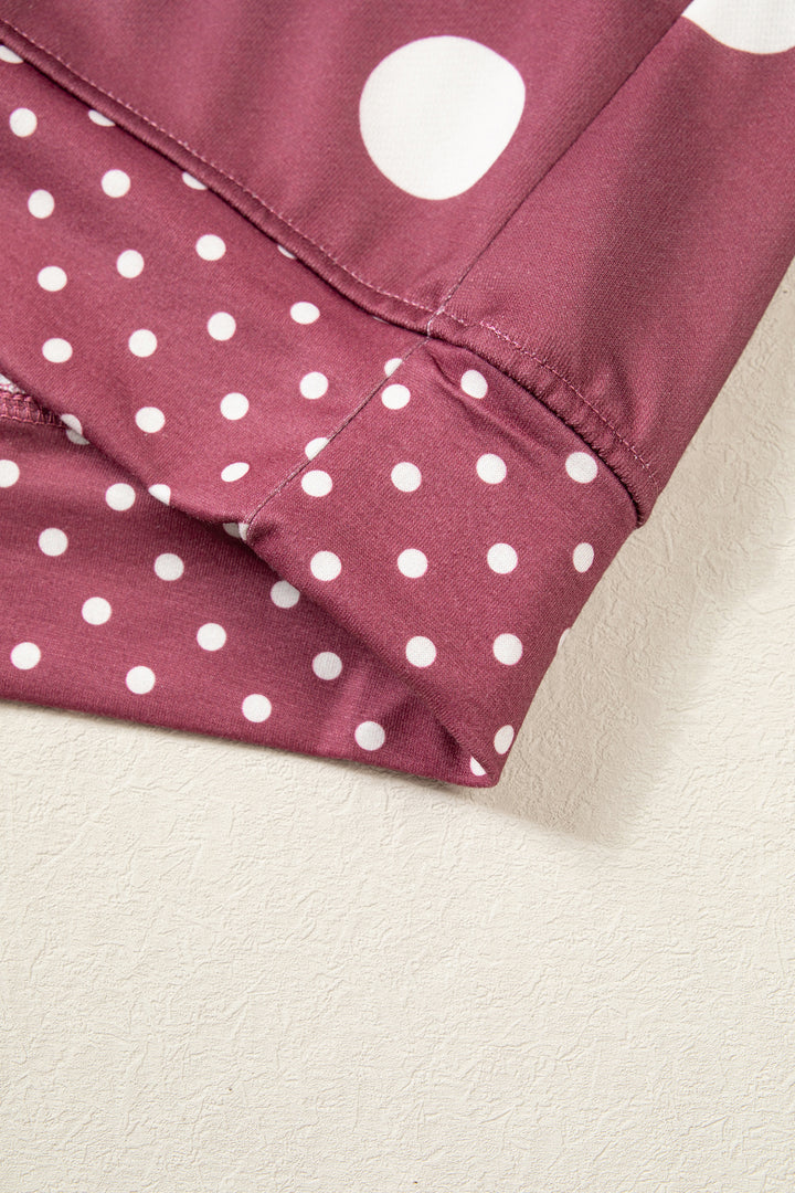 Red Polka Dot Print Contrast Detail Oversized Tunic Sweatshirt
