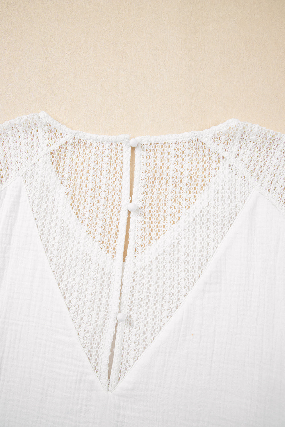 Lace Crochet Textured Button Back V Neck T Shirt