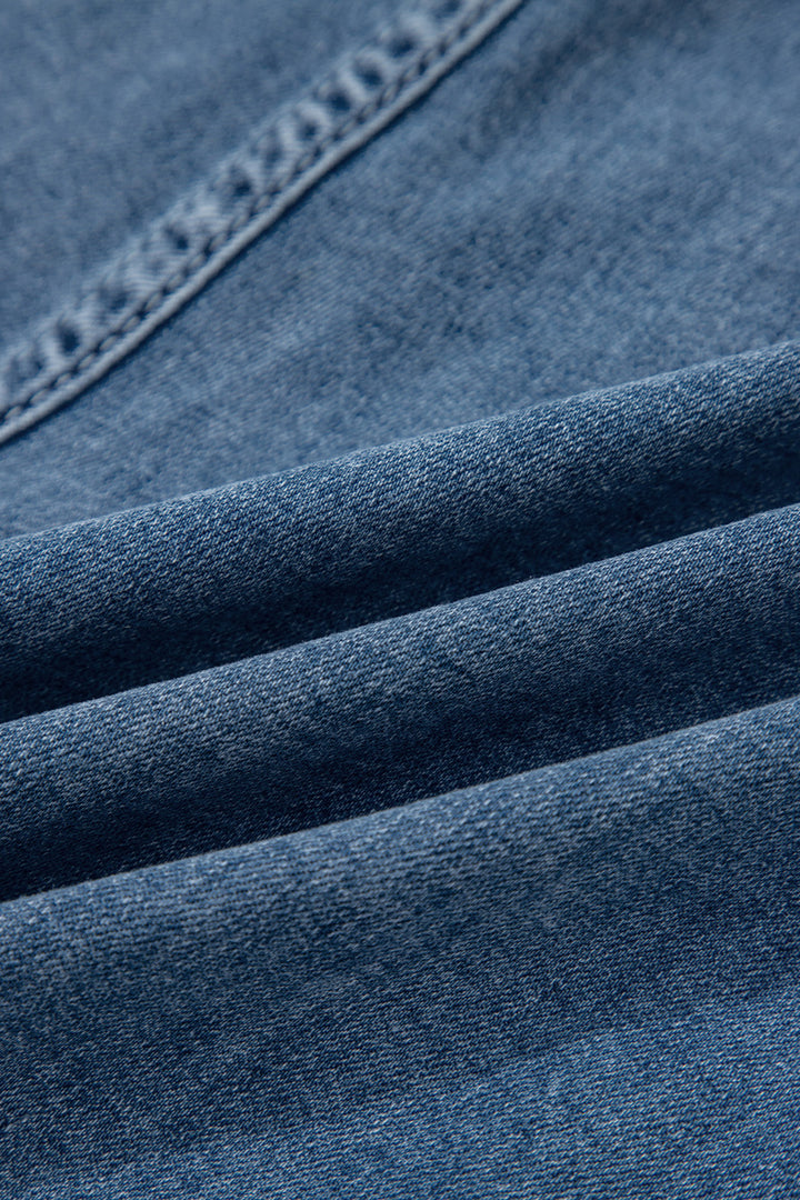 Dusk Blue Flap Pockets Denim Shorts