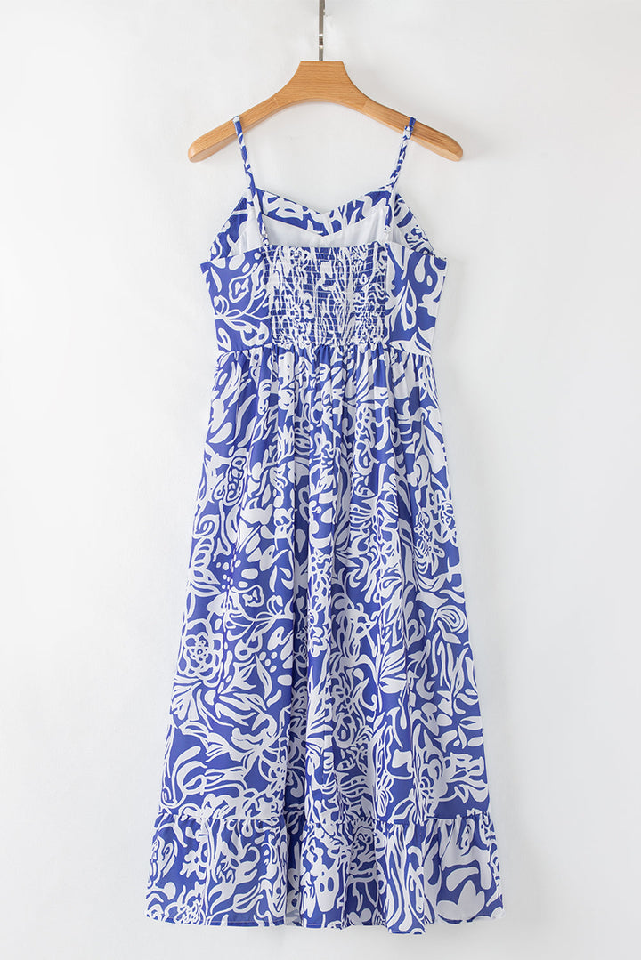 Floral Print Spaghetti Strap High Waist Maxi Dress
