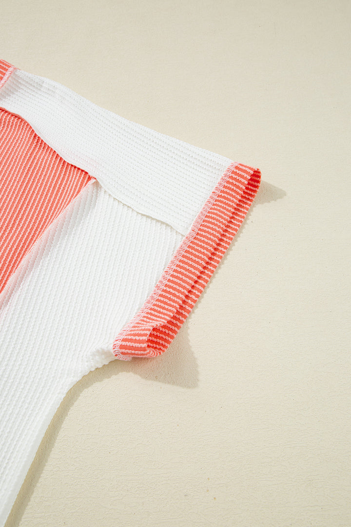 Carrot Twist Rib Colorblock Hi Low Plus Size Short Sleeve Top