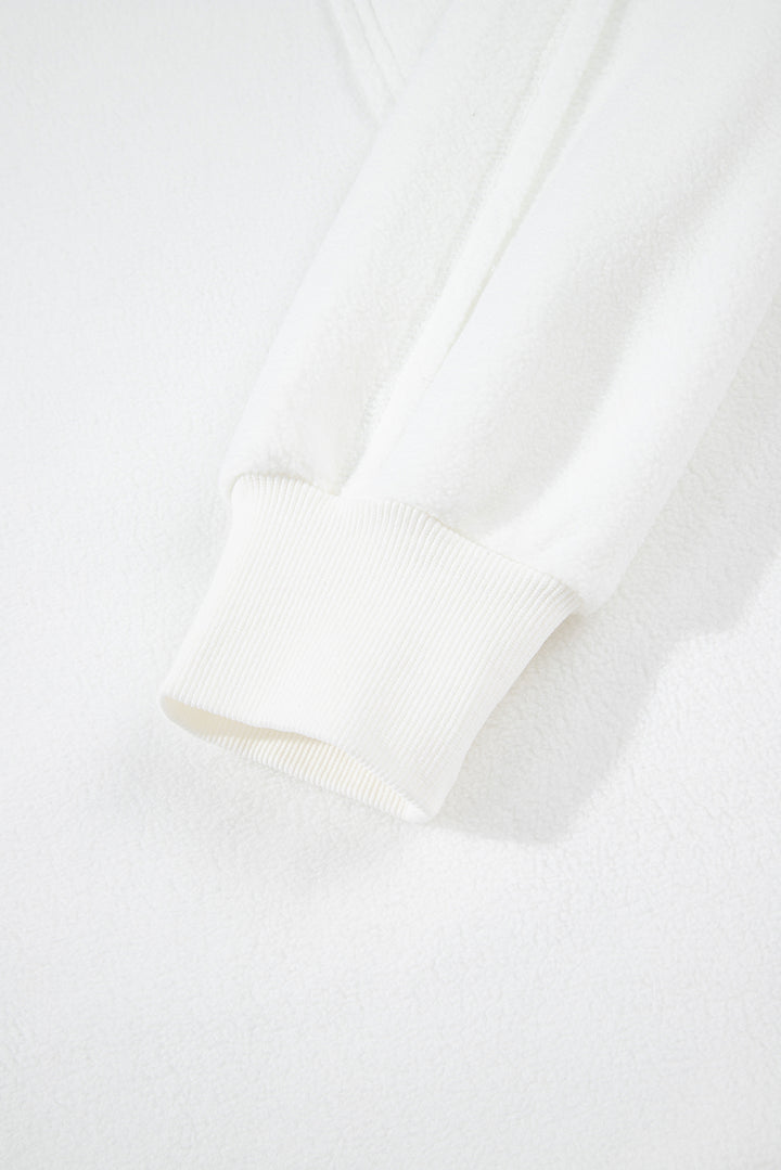 White Exposed Seam Chest Pocket Knit Pullover Sweatshirt