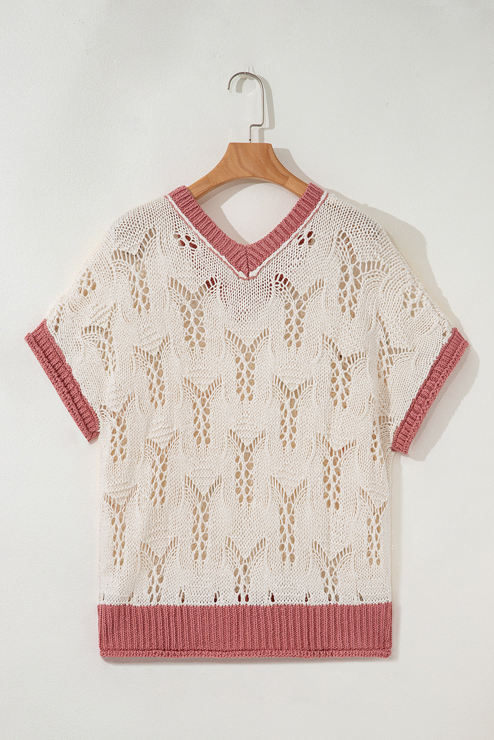 Embroidered Flowers Colorblock Edge Hollowed Sweater