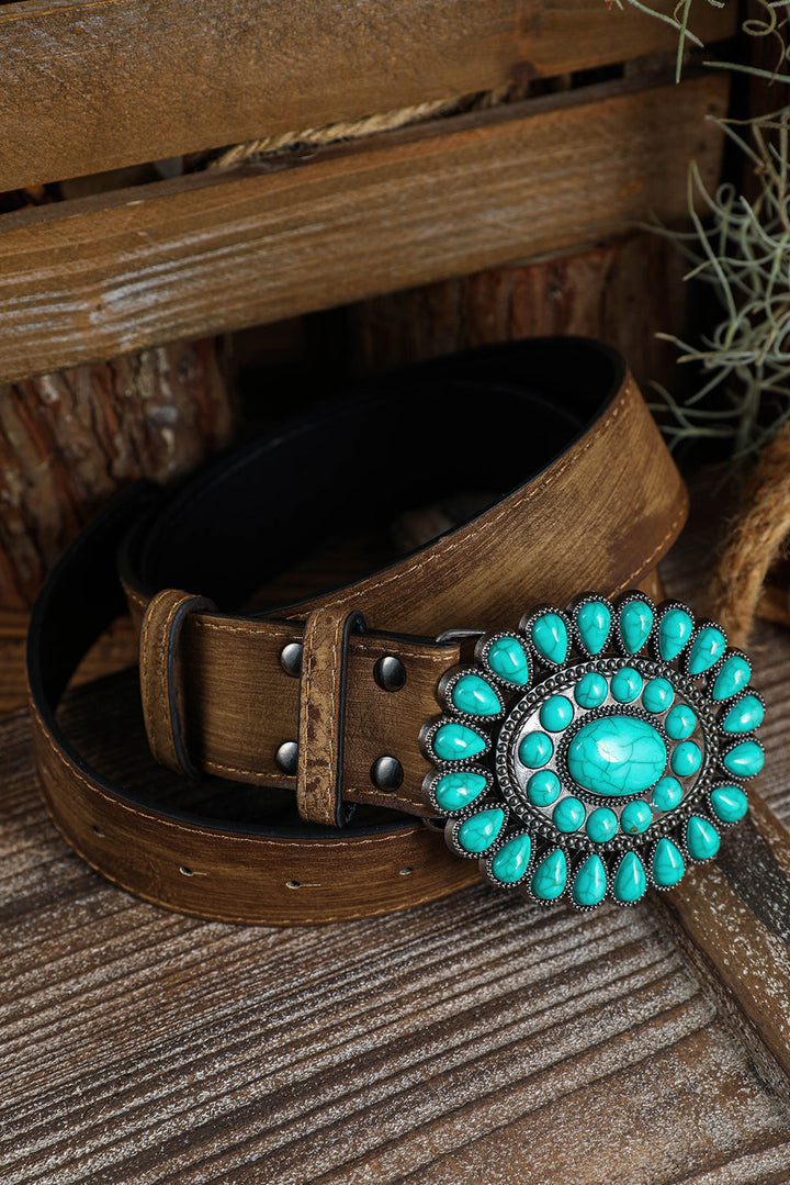 Ceinture large rétro à décor turquoise occidental 