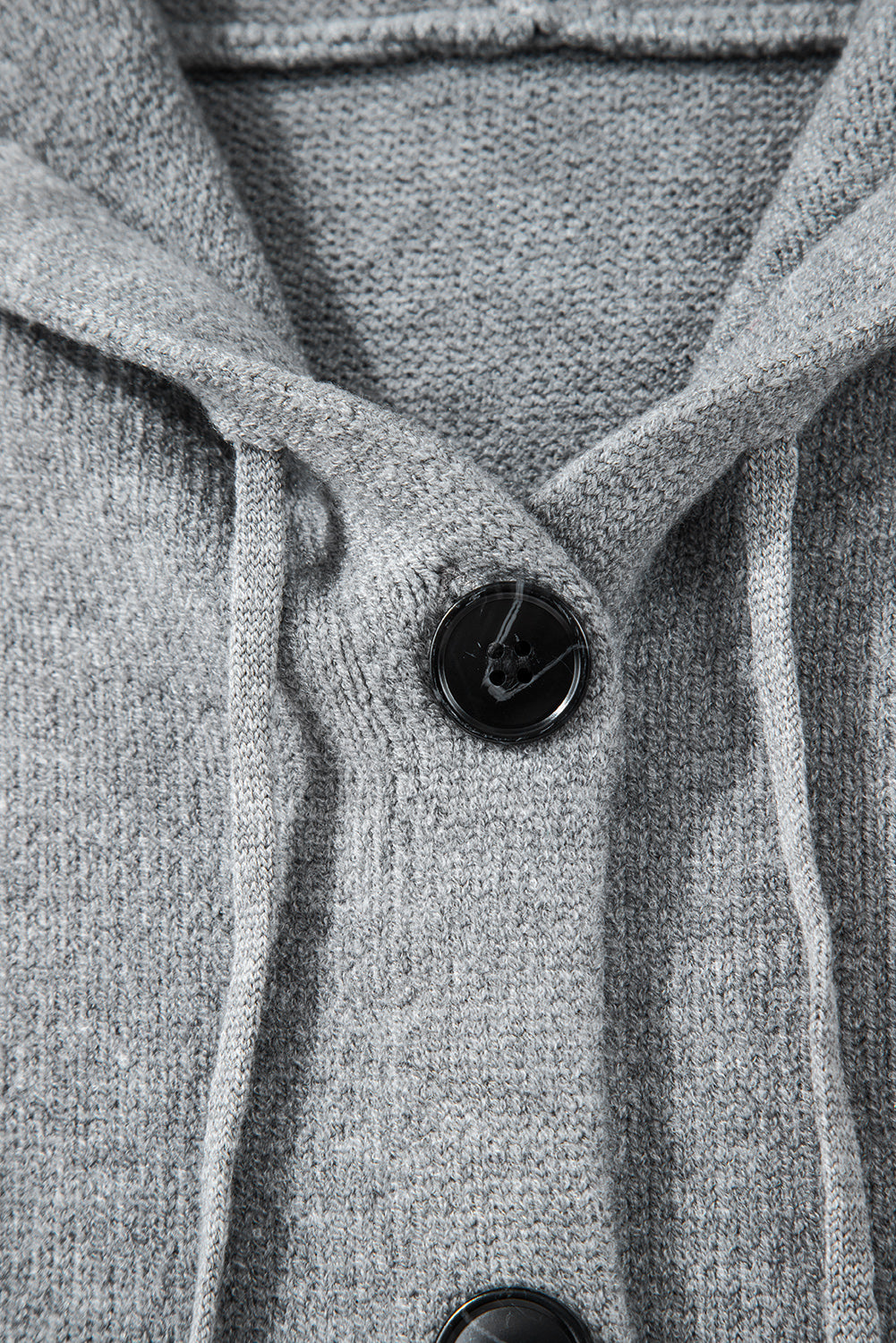 Medium Grey Drawstring Hooded Button Up Drop Shoulder Sweater Cardigan