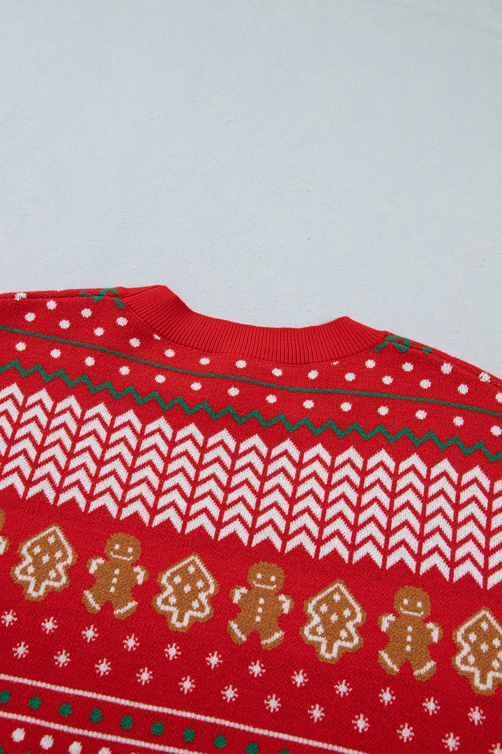 Multicolour Gingerbread Christmas Tree Pattern Round Neck Pullover Sweater
