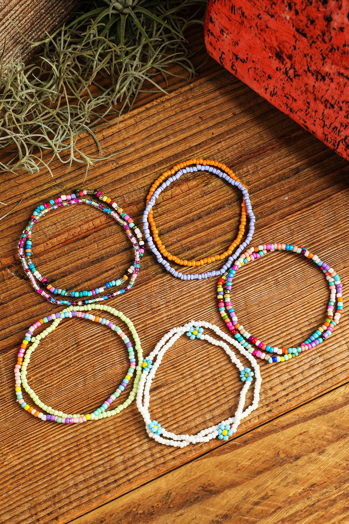 Flower Random Color Multi Layered Beaded Anklet Set