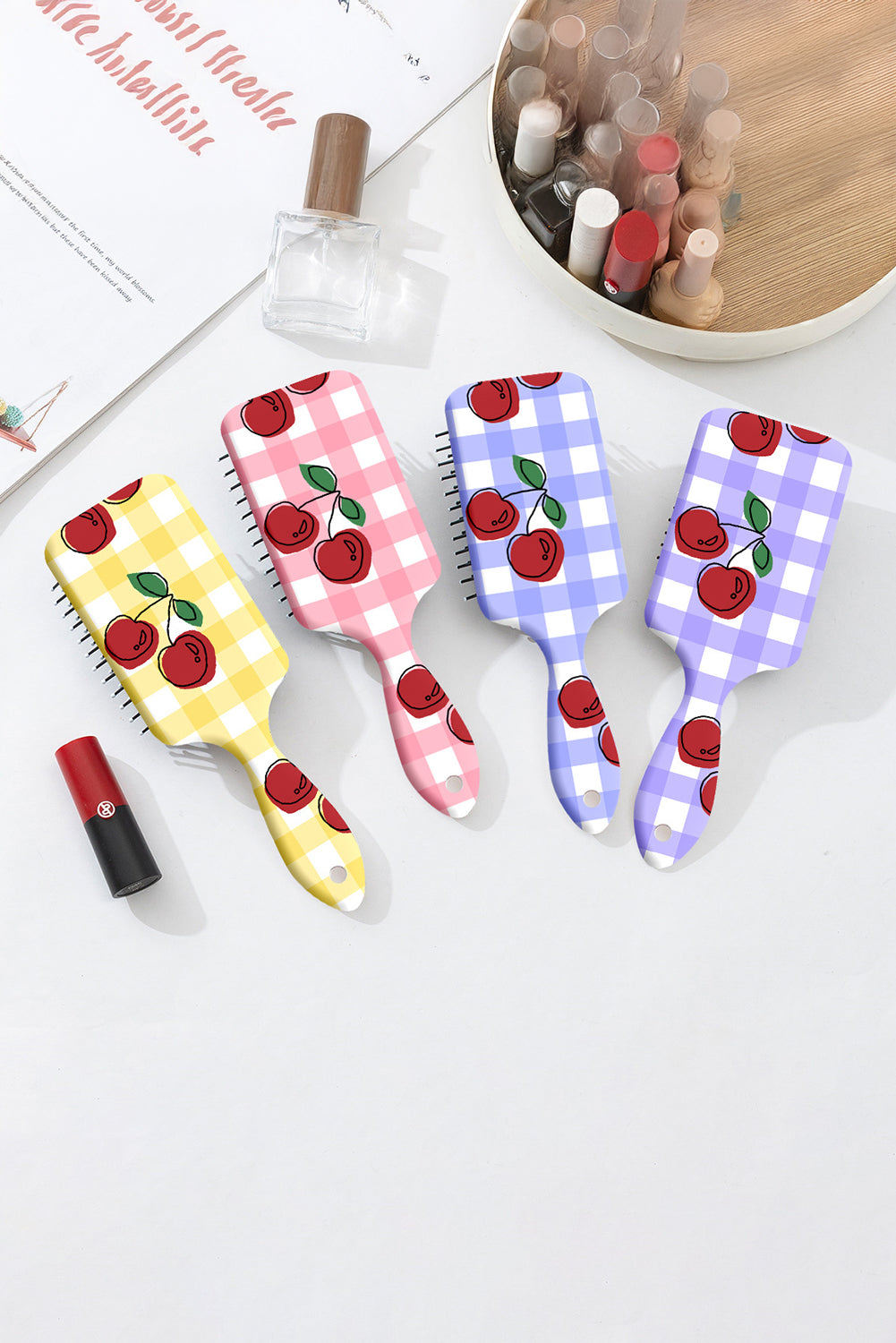 Checkered Cherry Print Large Detangle Air Cushion Comb