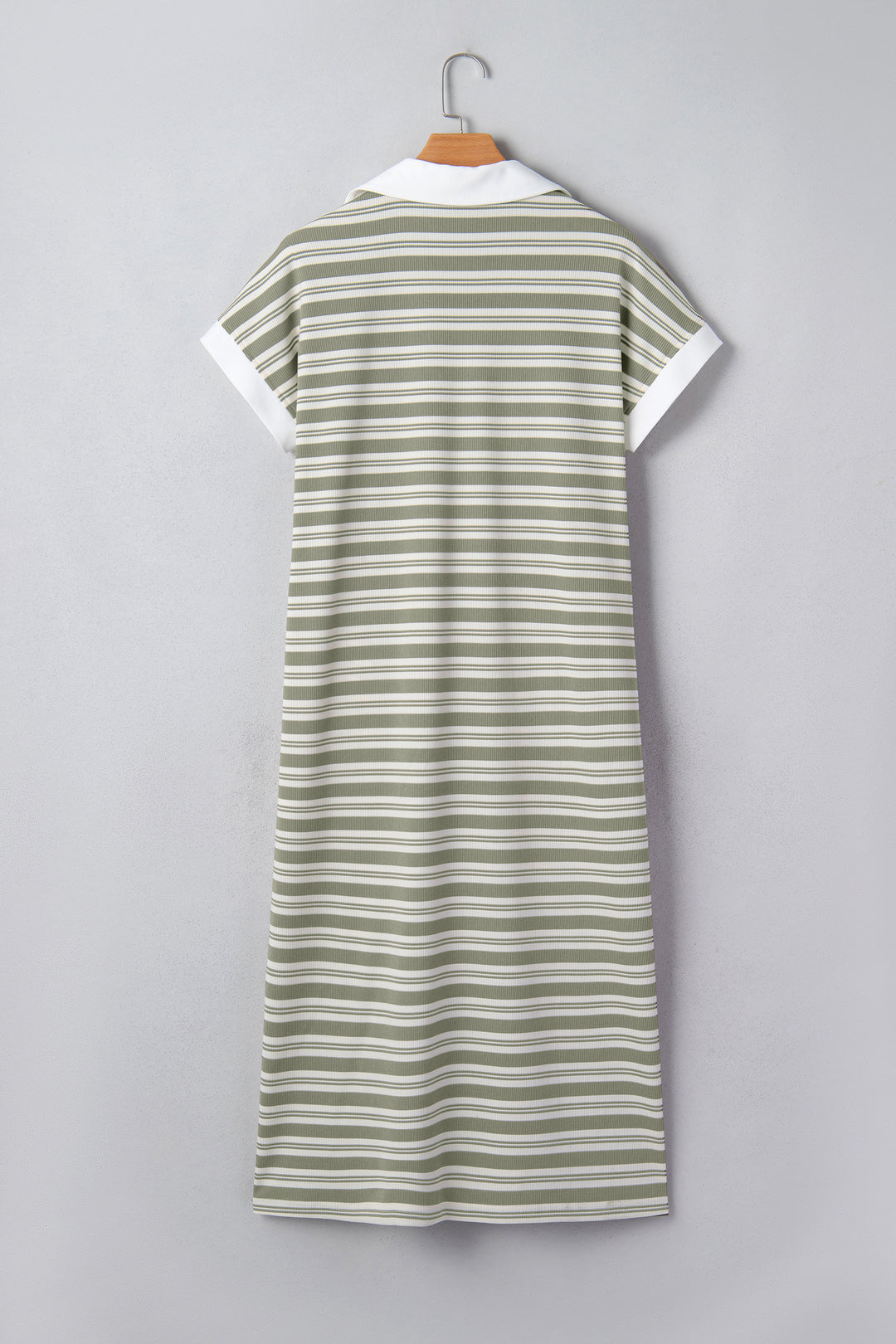 Collared V Neck Short Sleeve T Shirt Midi Dress with Pockets