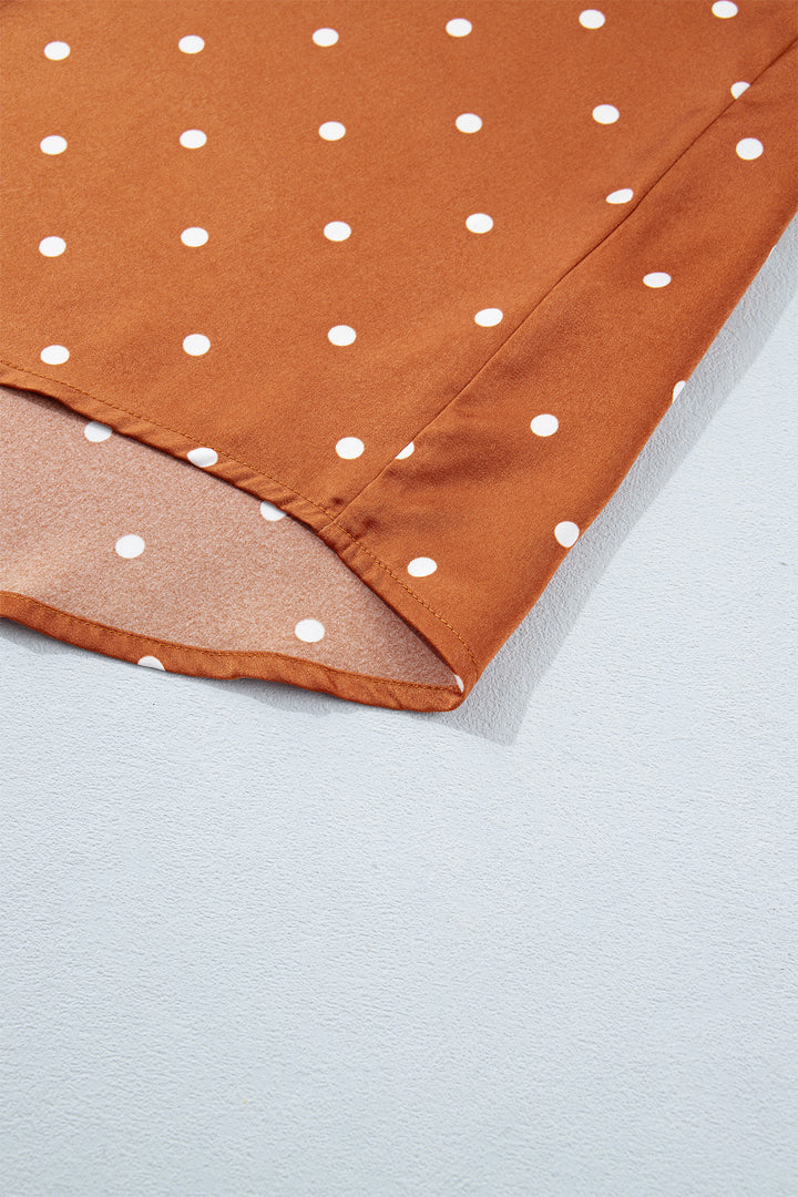 Brown Polka Dot V Neck Long Sleeve Blouse