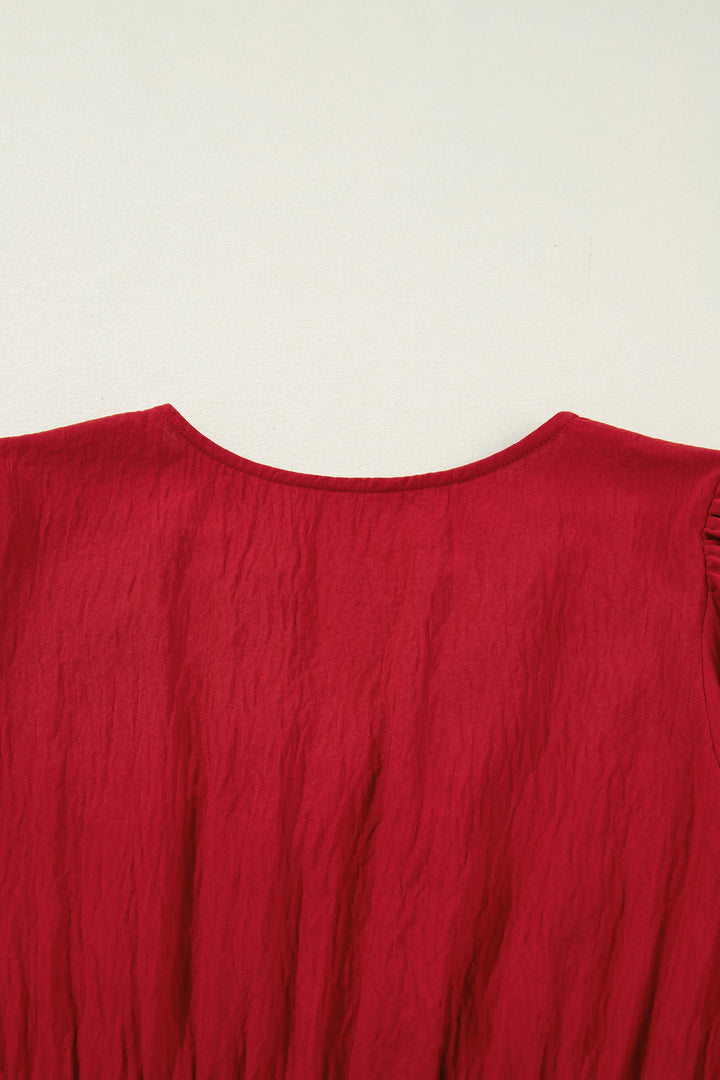 Contrast Embroidered Detail Cinched Waist Tiered Long Sleeve Maxi Dress