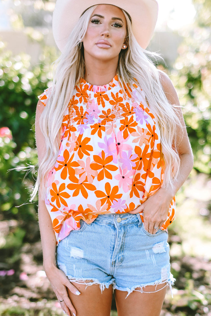 Ruffled Sleeve Smocked Floral Top
