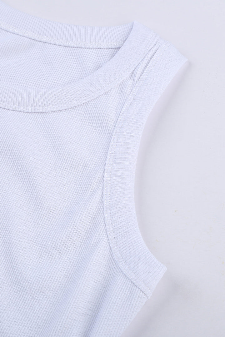 Solid  Round Neck Ribbed Tank Top