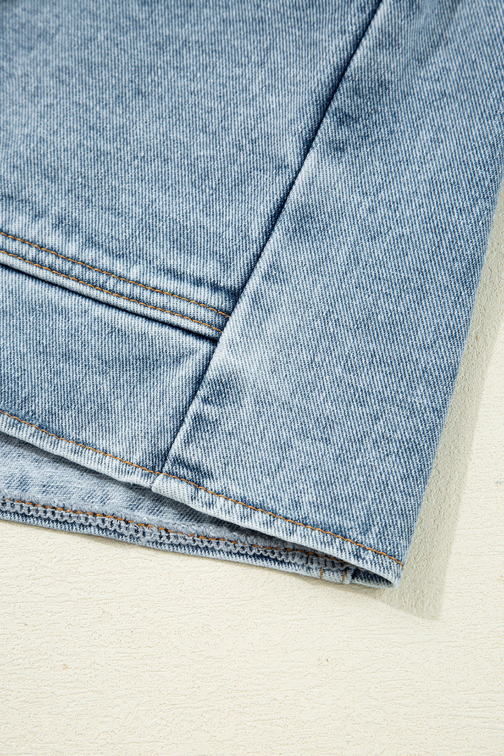 Scallop Trim Collar Patched Pocket Button Up Denim Jacket