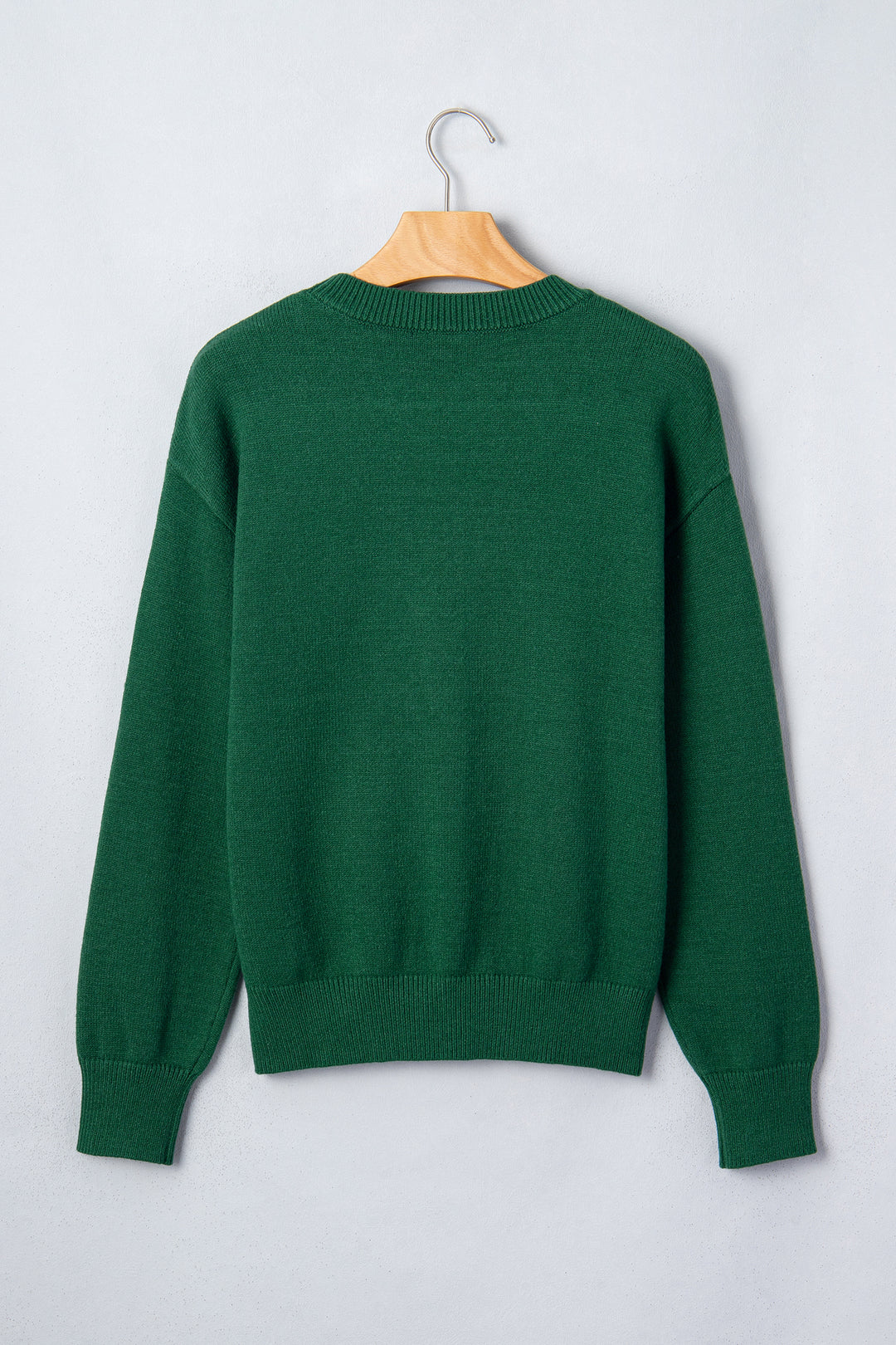 Blackish Green Abstract Dog Embroidery Christmas Fashion Round Neck Sweater