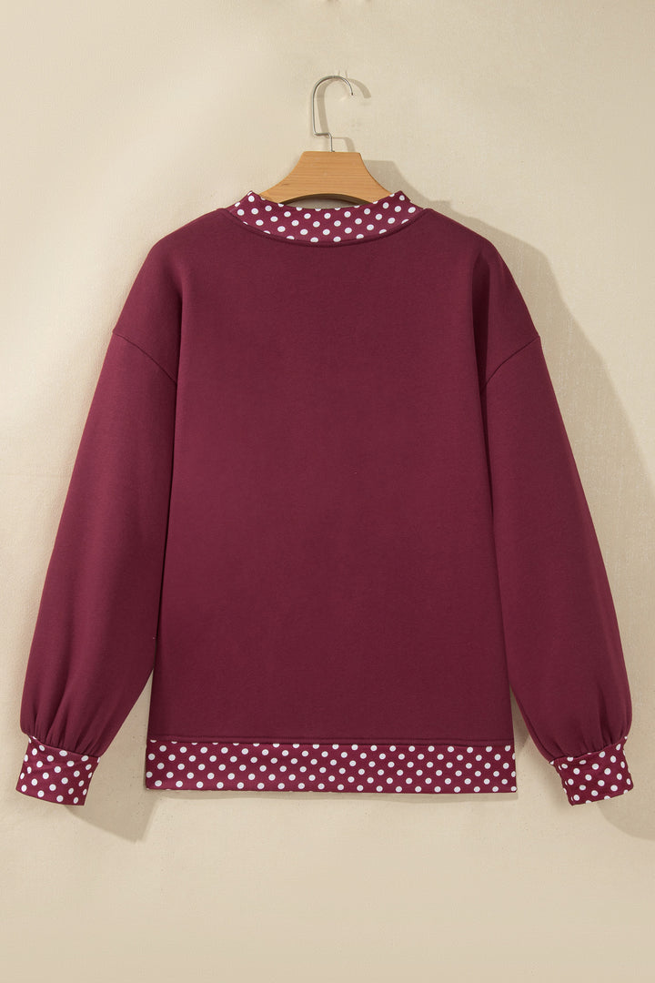 Burgundy Colorblock Polka Dot Contrast Trim Oversized Sweatshirt
