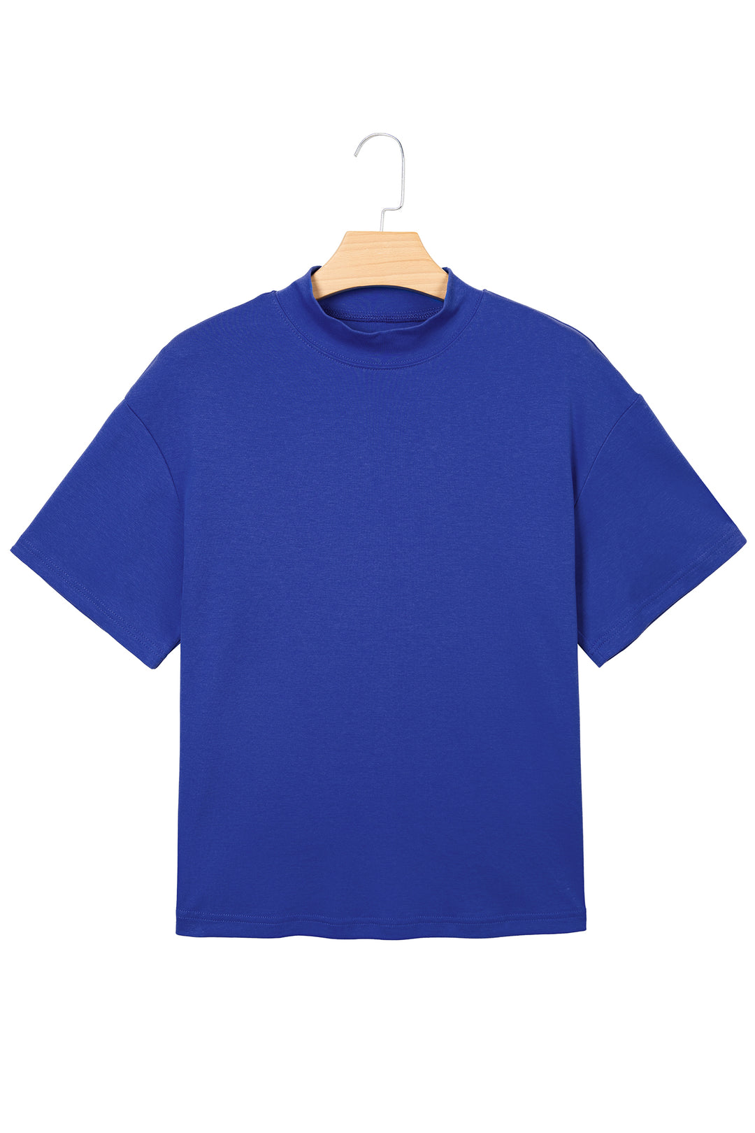 Dark Blue Solid Color High Neck Oversize Tee