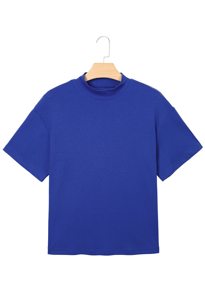 Dark Blue Solid Color High Neck Oversize Tee