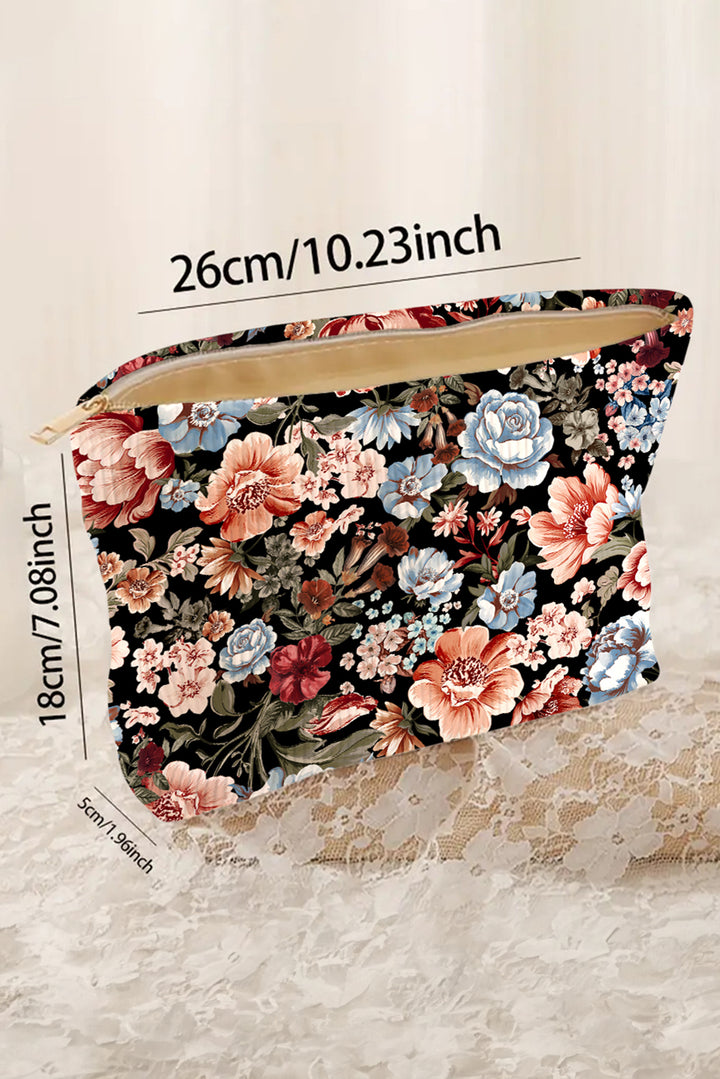 Flower Print Zipper Ribbed Corduroy Large Makeup Bag