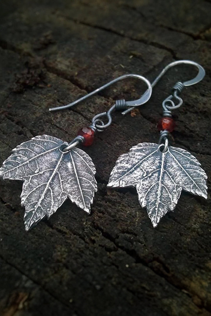 Vintage Leaf Beaded Hook Drop Earrings