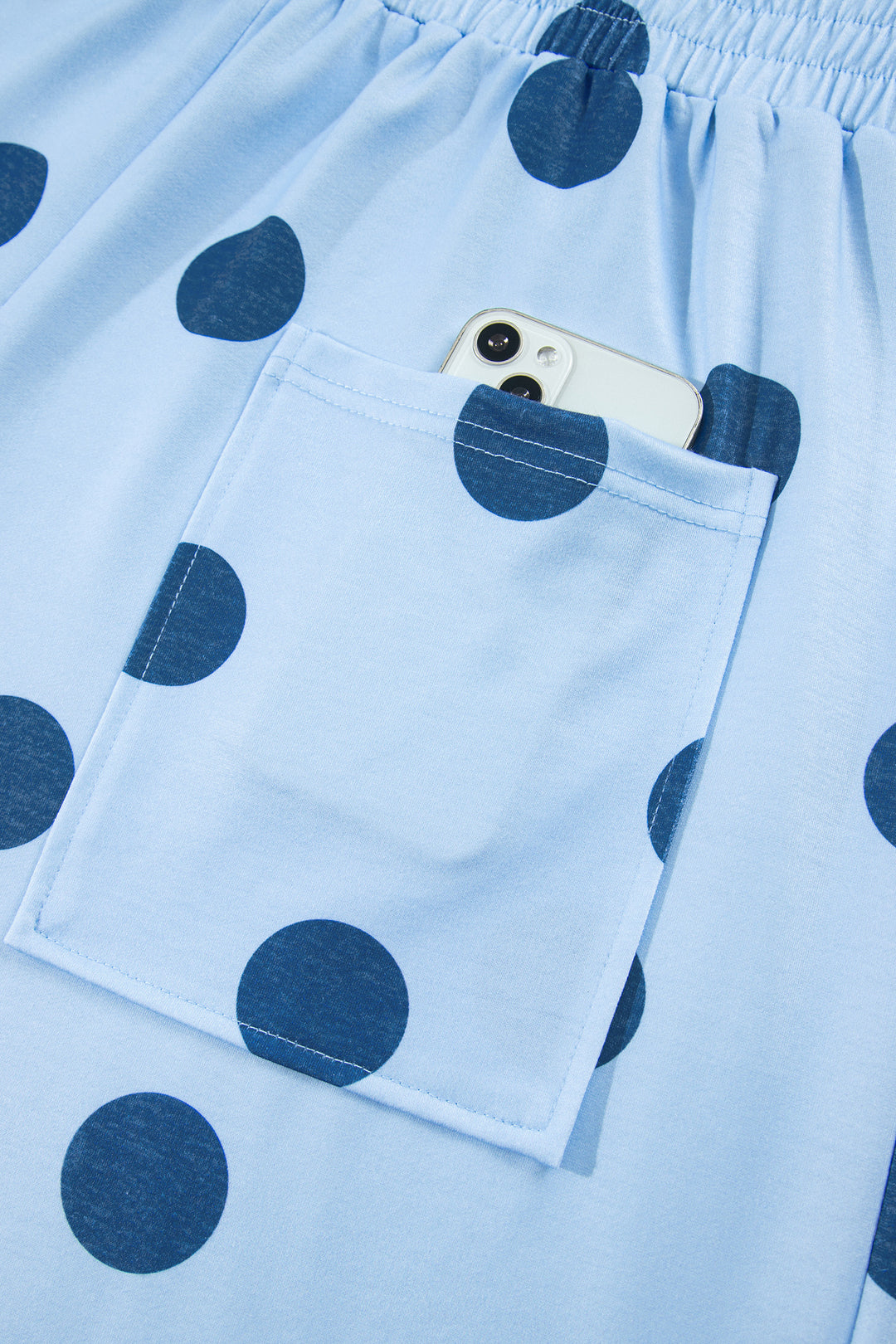 Sky Blue Polka Dot Elastic Waist Wide Leg Plus Size Pants