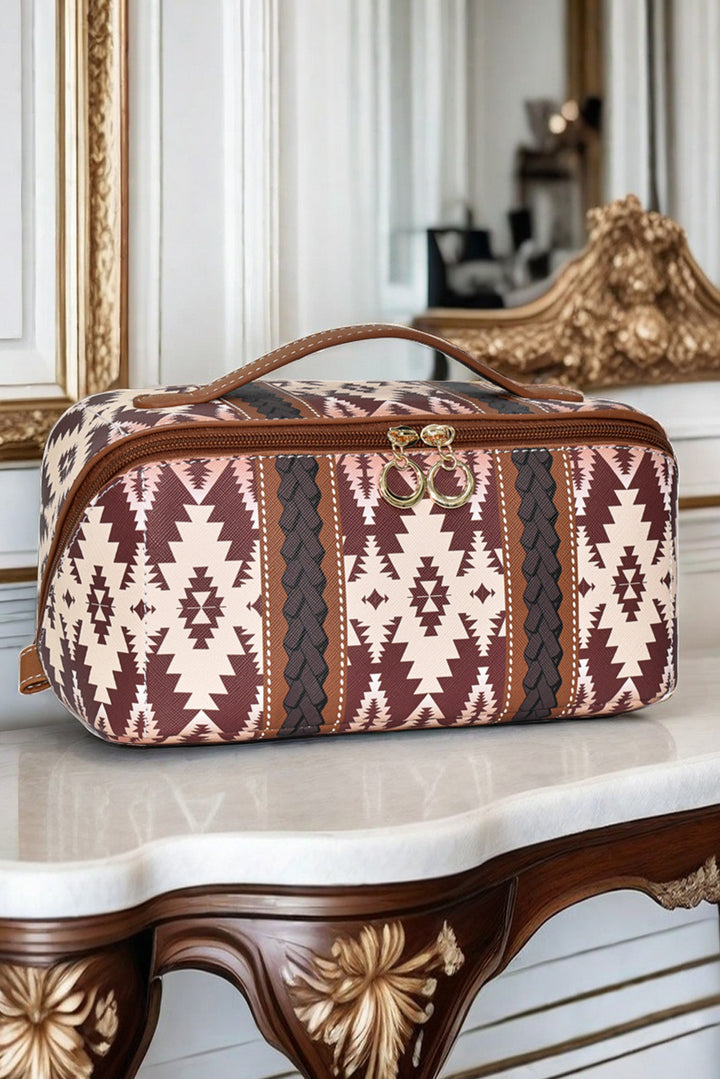 Geometric Braided Print Makeup Bag with Handle