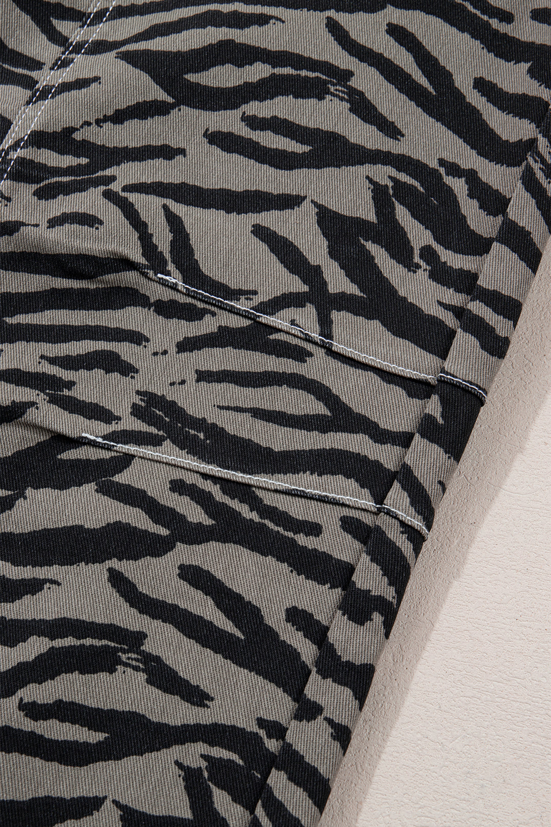 Gray Zebra Stripe Printed Wide Leg Barrel Jeans