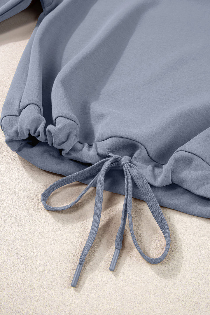 Dusk Blue Cowl Neck Drawstring Pullover Wide Leg Athleisure Pants Set