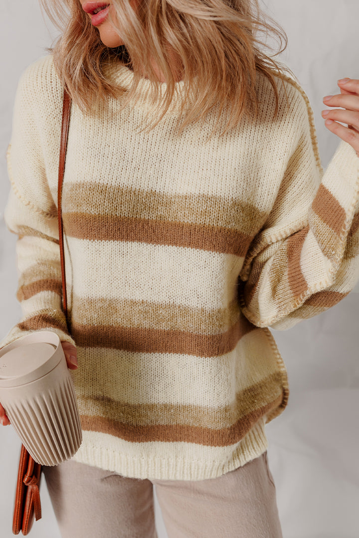 Exposed Seam Drop Shoulder Knit Baggy Sweater
