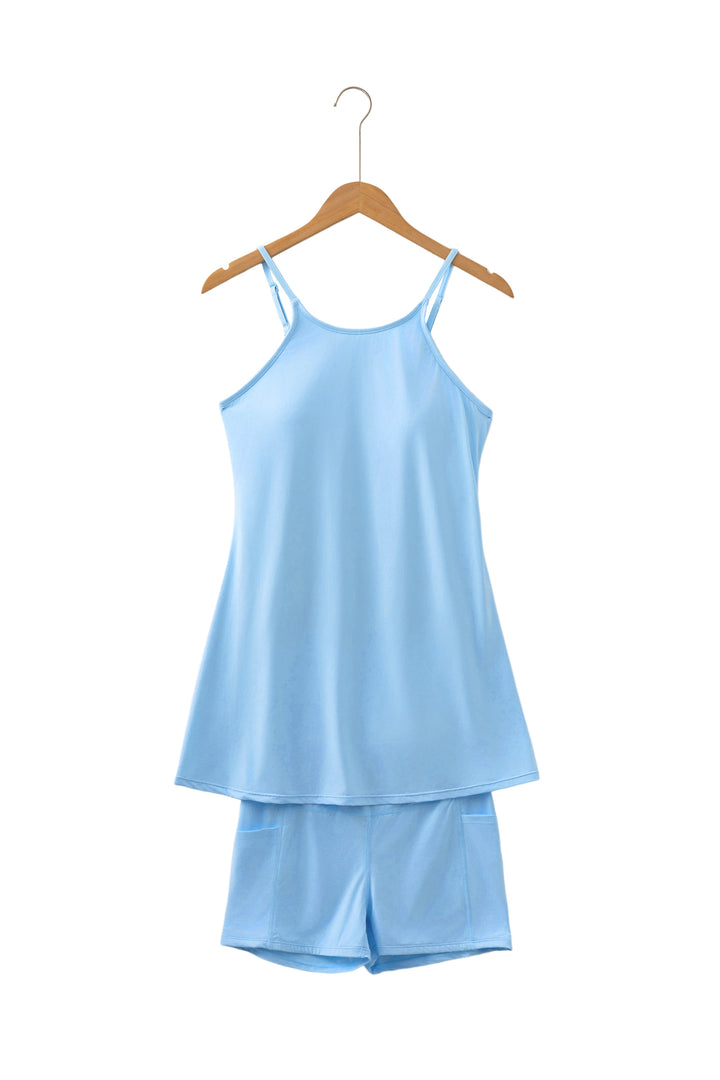Beau Blue Tunic Tank Dress Athletic Shorts Two Piece Set