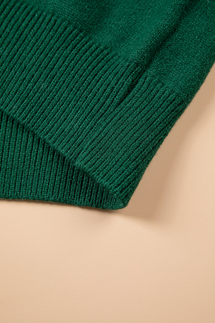 Blackish Green Abstract Dog Embroidery Christmas Fashion Round Neck Sweater