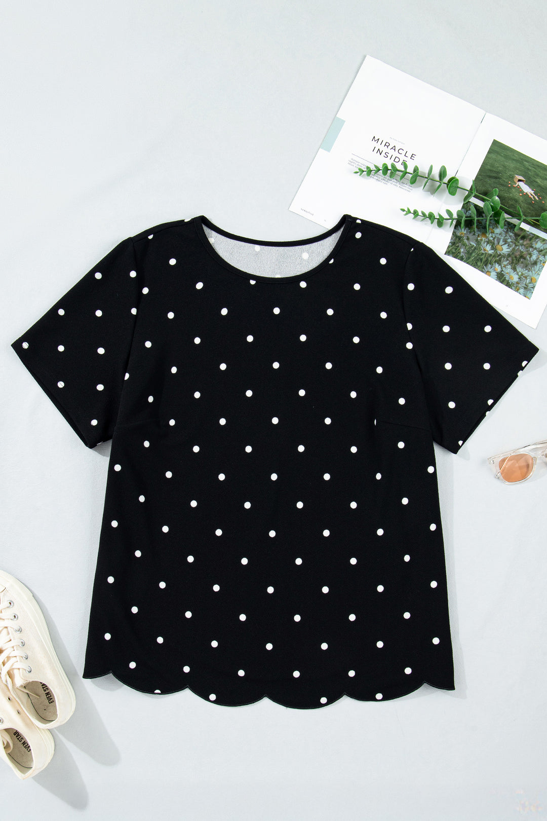Black Plus Size Dotted Casual T Shirt