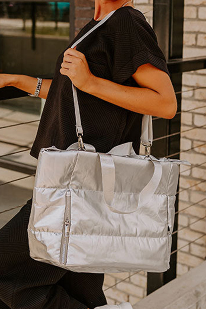 Solid Zipper Puffer Large Tote Bag
