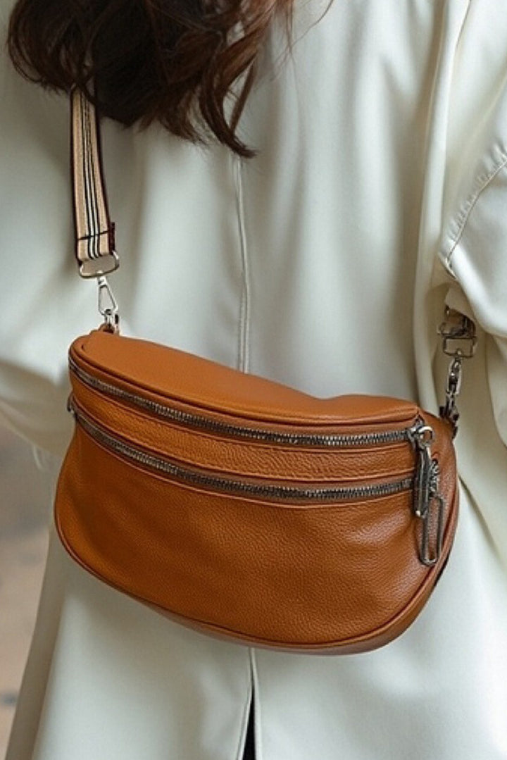 PU Leather Double Zipper Crossbody Bag