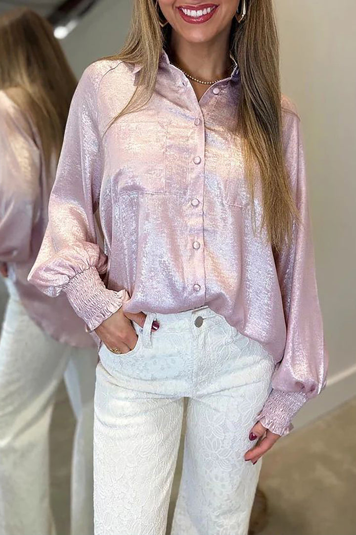 New Delicacy Long Sleeve Button Front Ruffle Cuffs Back Paneling Shirt