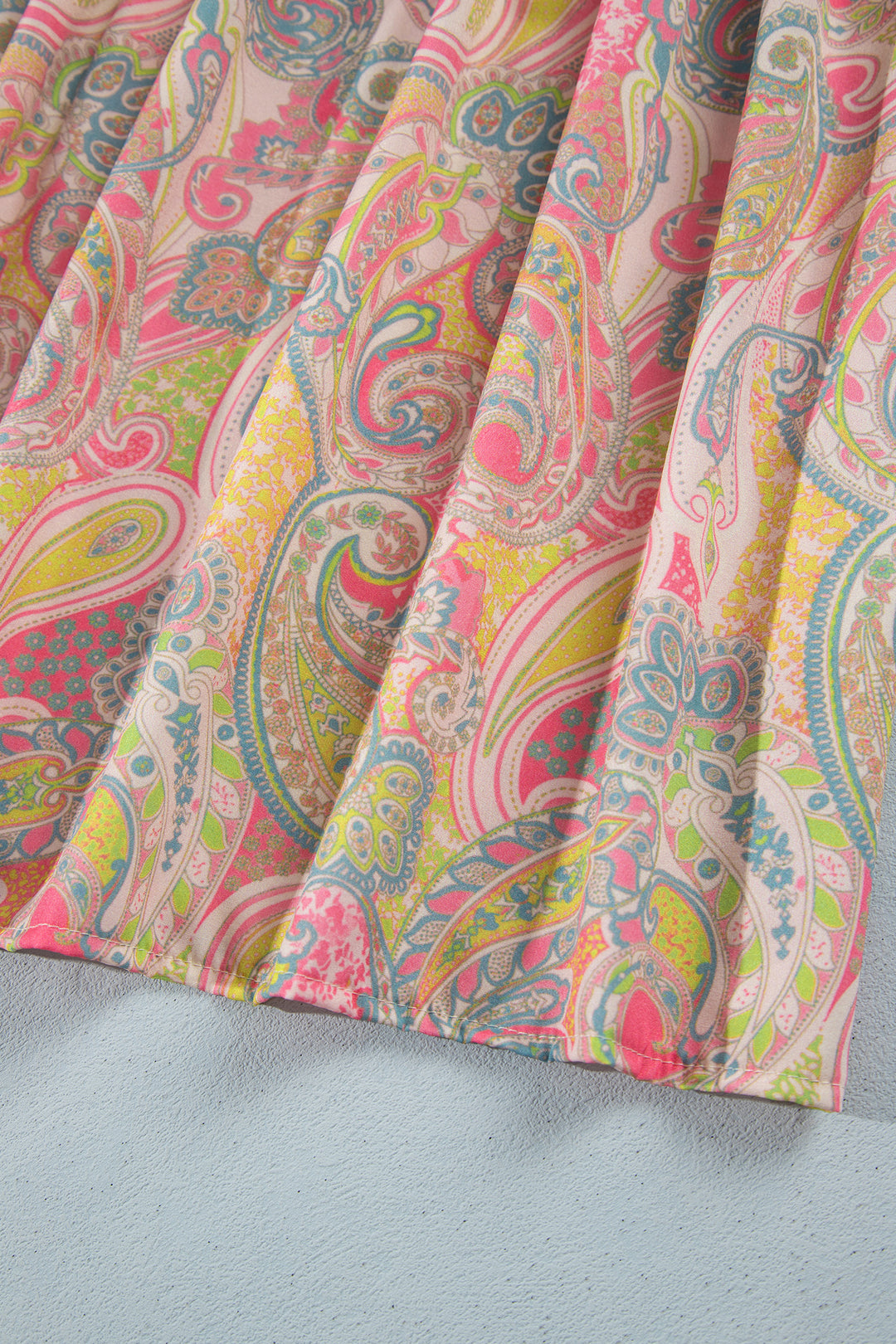 Gossamer Pink Boho Vintage Paisley Print Tiered Long Skirt
