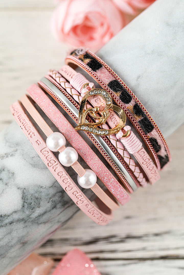 Leopard Letter Print Heart Shaped Magnetic Buckle Bracelet