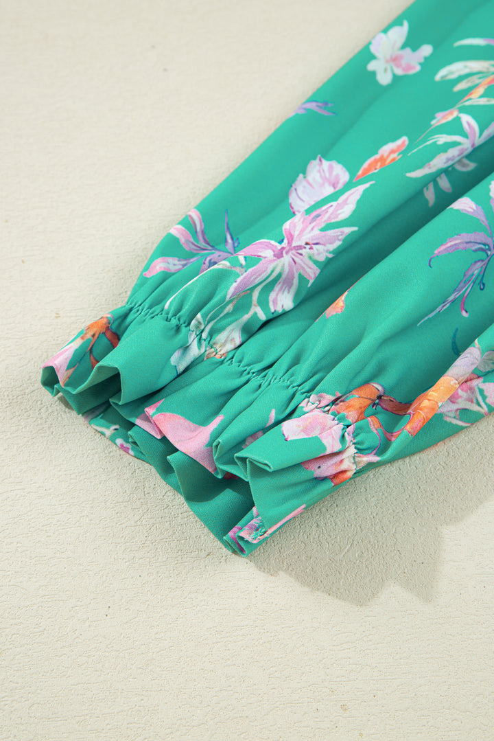 Floral Lantern Sleeve Button Front Shirt